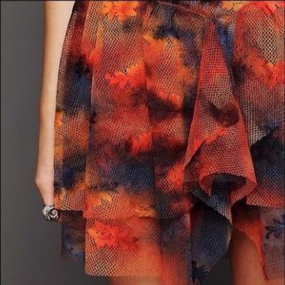 Free People • Fairy Grunge Tiered Floral Mesh Rust Tie Dye Mini Slip Dress S - Picture 2 of 9